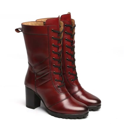 Wine Leather Long Lace Up Ladies Boots By Brune & Bareskin-36/3