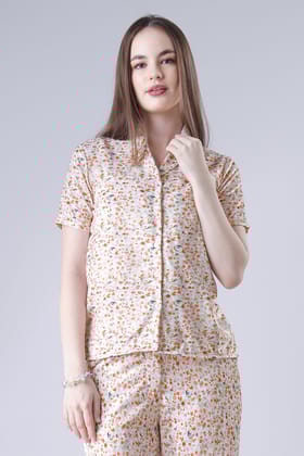 Seamless Floral Short Sleeve Women's Velvet Shirt-XXS / Ivory White / SH003-DPVT00018-1.5 MTR-NIL-NIL-NIL-NIL-NIL-THY01-FS001-NIL-BT0046-6-NIL-NIL-NIL
