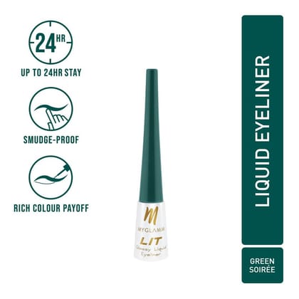 MyGlamm LIT Glossy Liquid Eyeliner - Green Soire (Jade Green Shade) - 3.5ml | Up to 24hr Water-proof & Smudge-proof