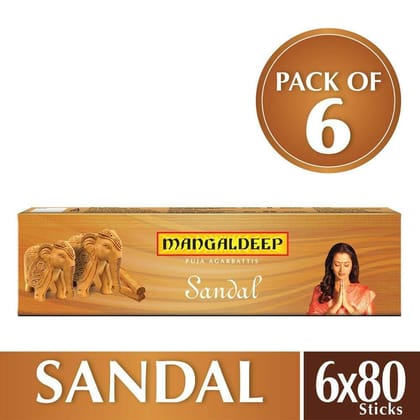 Mangaldeep Sandal Agarbatti - 480 sticks pack of 6-Mangaldeep Sandal Agarbatti - 480 sticks (pack of 6)