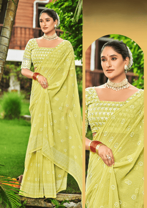 Shreedhar Olive Green Simmer Saree with Chanderi Blouse .