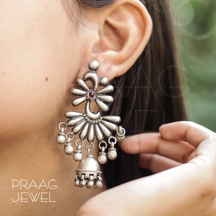 Gazal 925 Silver Earrings With Oxidized Polish 0049 | Designer Earrings | Long Earrings