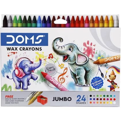 Doms 24 Shades Jumbo Wax Crayons | Smooth & Even Shading | Bright & Playful Colors | Free Silver Crayon Inside | Non-Toxic & Safe for Childrens