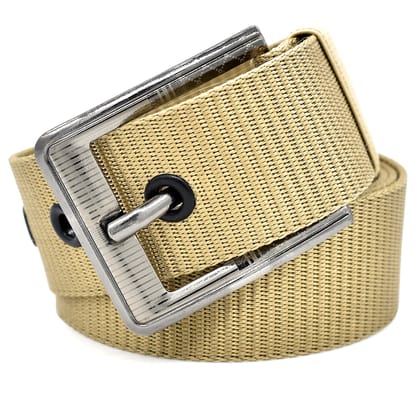 Hemener Unisex Metal Pin Hole Buckle Beige Nylon Canvas Belt-36