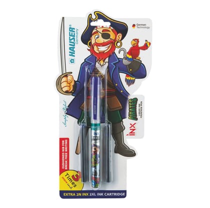 HAUSER Inx Pirates Liquid Ink, Cushiones Nib For Break Free Writing, German Technology Fountain Pen  (Pack of 10, Blue)