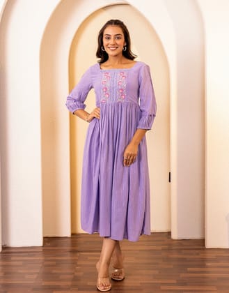 NOOR PURPLE EMBROIDERED LUREX DRESS-S