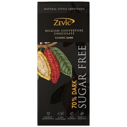 Zevic Premium Stevia Chocolate - Belgian Cocoa 70% Dark, 40 gm