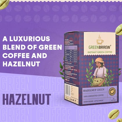 Hazelnut Green | 100 % Unroasted Coffee | Warm Blend | Little Magic | 20 Servings | 60g-Hazelnut