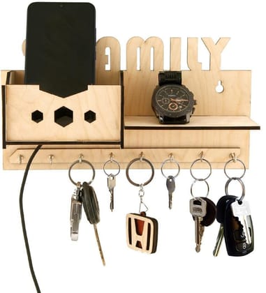 OM JEWELRY Handcraft and Unique Design 8 Hooks Key Holder Stand for Home Or Office | Wooden Matte Finish Designer Home Side Wall Shelf | Artworks Key Holder for Home  (Y47-KEYHOLDER)