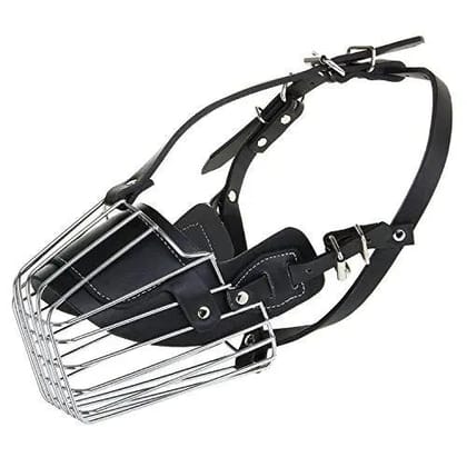 Jacky Treats High Quality Steel & PU Dog Muzzle Basket Design Anti-Biting Adjusting Straps Mask for Large Dogs