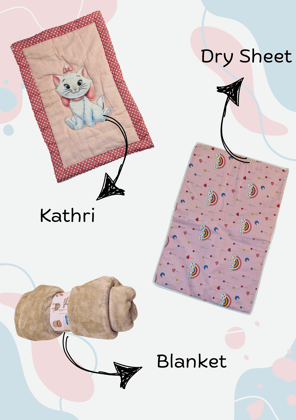 "Ultra-Soft Baby Blanket, Waterproof Dry Sheet & Newborn Kathri Set - Essential Baby Care(Set of 03)
