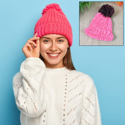 Soft Winter Cap, Woolen Inside Fur Beanie Cap (1 Pc / Mix Design & Color)