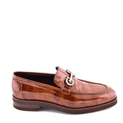 Marble Calf Leather Formal Loafers-7/41 / Rubber Sole / Brown