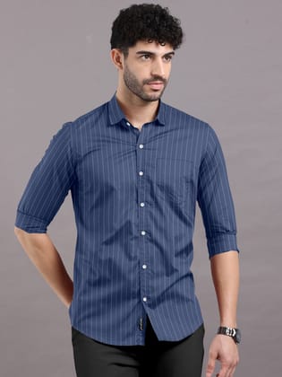 Blue With White Stripes Shirt-38 - S