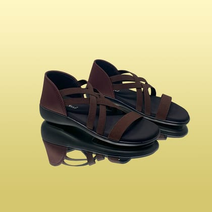 Brown Mesh Cross-Strap Sandals-Brown / 36