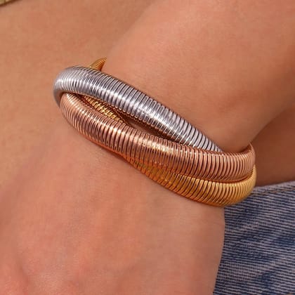 18 Kt Gold Plated 3 in 1 Chunky Viper Bracelet-Rose Gold, Silver, Gold - smaller wrist size