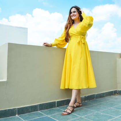 Empire Yellow Wrap Dress-XS