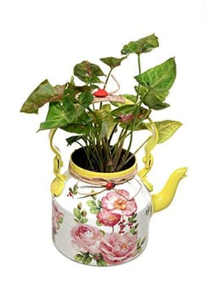 Beautifully Hand Crafted Kettle Planter Yellow-The Weaver's Nest-Yellow