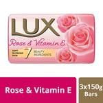 Lux Rose & Vitamin E Soap Bar, For Soft Glowing Skin With 7 Beauty Ingredients, 150 G (Pack Of 3)