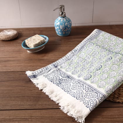 Green - Sanganeri Block Printed Cotton Towel