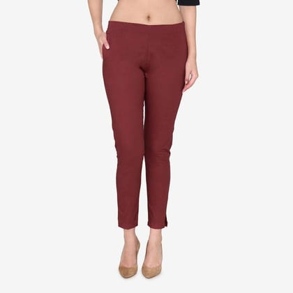 Women's Cotton Formal Trousers - Maroon Maroon L