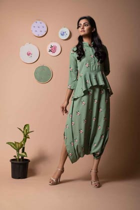 Seafoam Green Peplum Dhoti Jumpsuit (Clearance)-2XL / 5’4 / Green