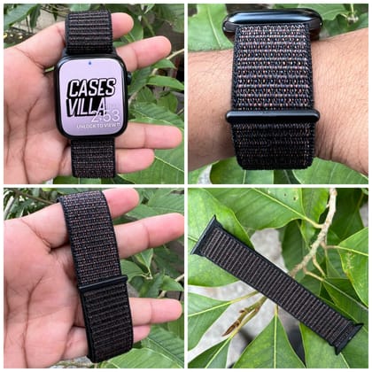 Apple iWatch Nylon Velcro Straps: 49/46/45/44/42mm | 38/40/41 & Series 10 42mm-41/40/38/Series 10 42mm / Black