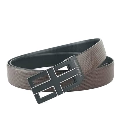 Hemener Men Metal Pin Hole Buckle Black Dark Brown Reversible Vegan Leather Belt-28