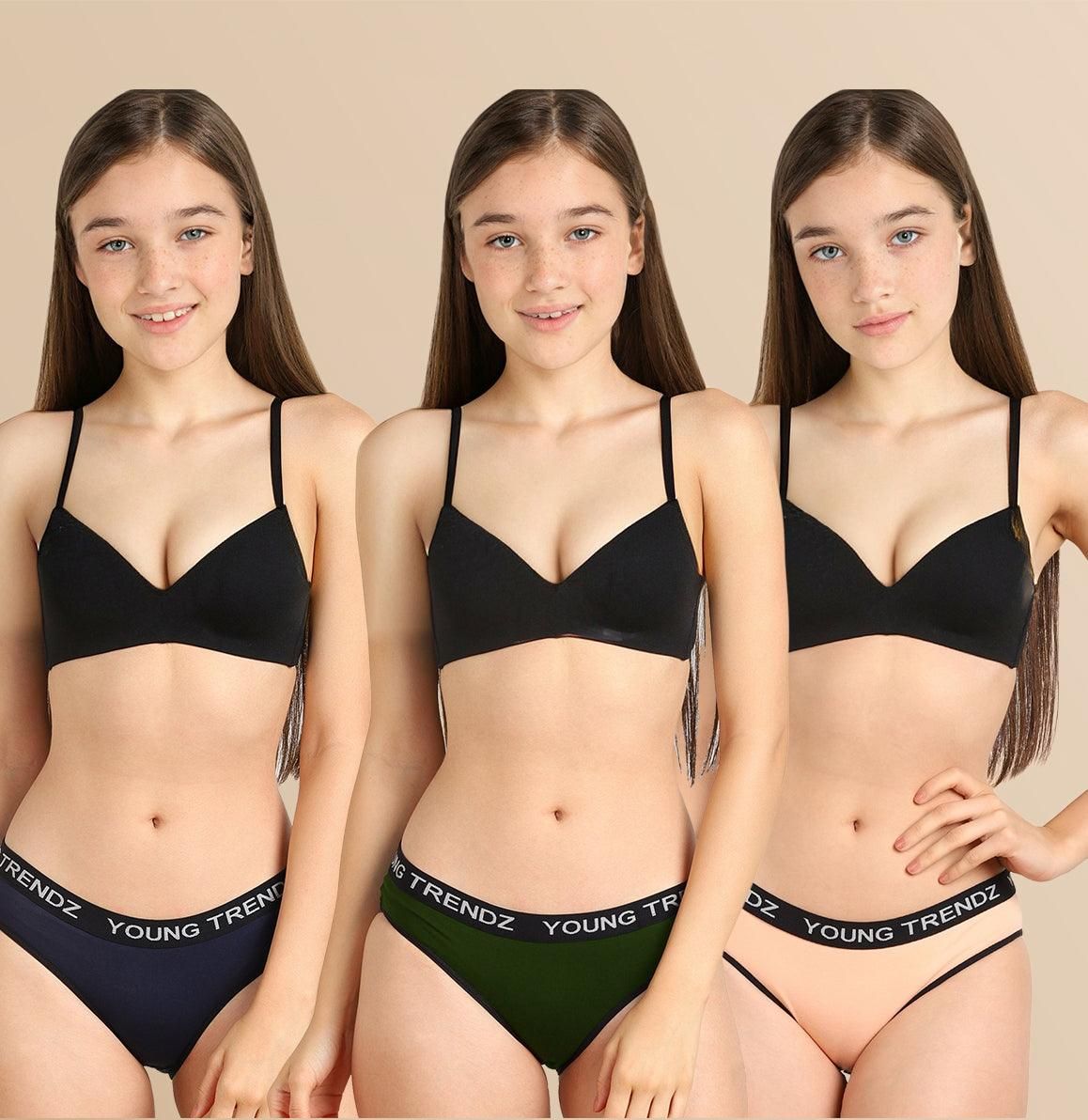 Young Trendz Girls YT Elastic Combo Hipster-7-8 Years / Navy Olive Peach
