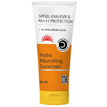 Dermistry 1% Hyaluronic Acid Ultra Hydrating Nourishing Sunscreen Aqua Gel For Dry Combination & All Skin Types & SPF 50 UVA UVB PA+++ Sun Protection | No White Cast Light Weight Moisturizer I Water Based Daily Use Men Women 50ml