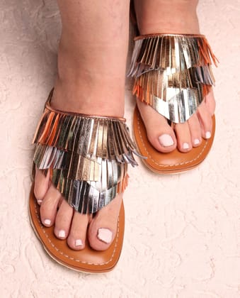 Ziva Metallic Fringed Sandals-36