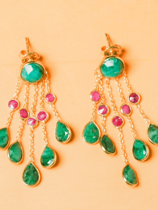Alizeh Raindrop Earrings with Green Corundum