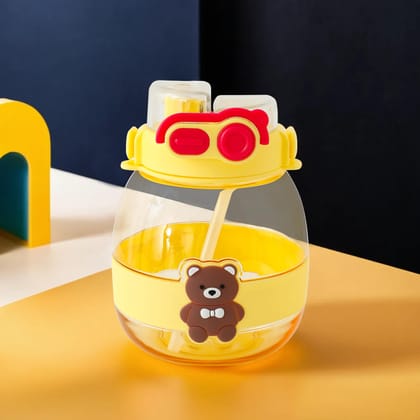 Heart Home Kids Water Bottle with Straw, Teddy Bear, Locking Flip Lid, 1000 ML, Yellow, SYZ-7730B-Heart Home Kids Water Bottle with Straw, Cute Teddy Bear, Locking Flip Lid, 1000 ML, Yellow, SYZ-