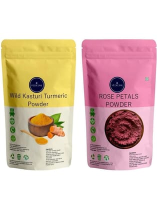 Vedicine Natural Wild Turmeric Powder and Rose Petal Powder (100g each) (Pack of 2)