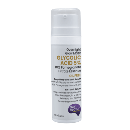 Getnectar Glycolic Acid 5 % Overnight Glow Mask (Oil Free) with 10% Pomegranate Essence for Help minimize Dark spots & Acne Pron, Blackheads, fade spots, Exfoliating, Skin Glowing Texture-Brighte