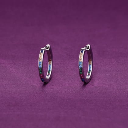 Bejewelled Hues Silver Hoop Earrings-Multi Color / Silver