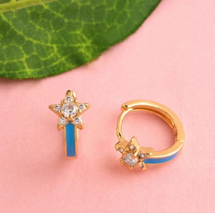 Gold Plated Star Designed With CZ American Diamond Enamel Ba-Sky Blue