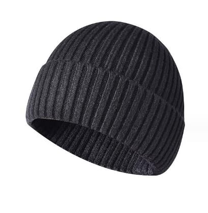 Acrylic Warm Caps Knitted Jacquard Winter Beanie Cap-Black