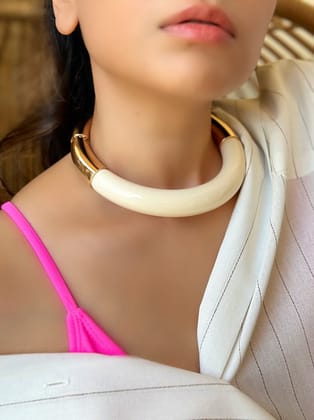 Beige & Golden Tube Torque Choker