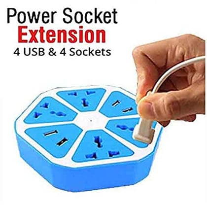 HOTLIST CART Hexagon Socket with USB Charger, 4-Outlet with 4-USB Power Socket Extension Board with Cord, Mobile Charging USB Power Hub 4 USB 4 Socket Extension Boards