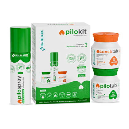 PiloKit Complete Piles Treatment Kit I 15 Days I PiloSpray + PiloTab + ConstiTab I India's 1st Patented-Pack of 1