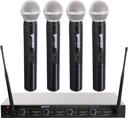 Gemini UHF-04HL: 4-Channel UHF Wireless Headset & Lapel Mic System - for Fitness, Speaking, Church & More