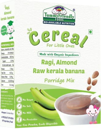 TummyFriendly Foods Organic Sprouted Ragi Almonds Dates Porridge Mix, Made of Sprouted Ragi Powder, Cereal, 200 gm