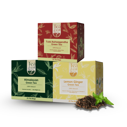 Tulsi Ashwagandha Lemon Ginger & Himalayan Green Tea Combo Digestion & Immunity 15 Pyramid Tea Bags Each Pack of 3