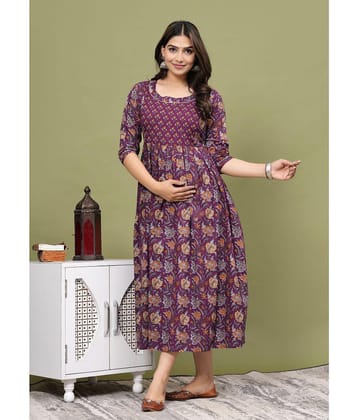 Nevisha Style Purple Cotton Maternity Kurta Single - XL