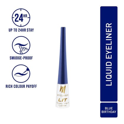 MyGlamm LIT Glossy Liquid Eyeliner - Blue Birthday (Royal Blue Shade) | Up to 24hr Water-proof & Smudge-proof (3.5ml)