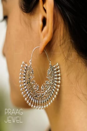 Abja 925 Silver Earrings With Oxidized Polish 0075 | Chandbali Earrings | Designer Earrings