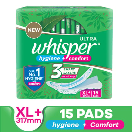 Whisper Sanitary Pads - Xl Plus Wings, Ultra, 15 Pcs