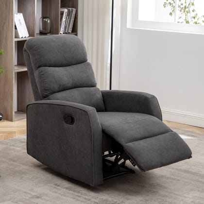 SAVYA HOME Grey Polyurethane Single Recliner Chair for Living Room, Home Theater, Office, Lounge with Cushioned Seat & Backrest.-SAVYA HOME Grey Polyurethane Single Recliner Chair for Living Room