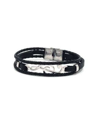 Black Braided Leather Wrap Around Bracelet